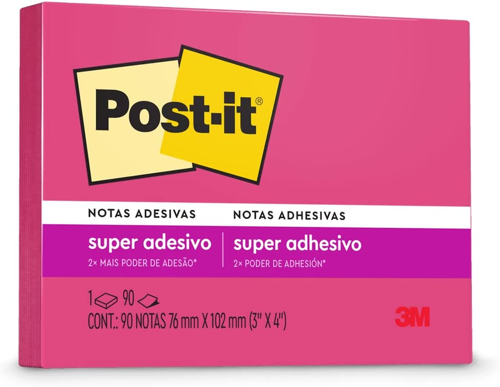 Bloco Adesivo Post-It 657 76 mm x 102 mm 90 Folhas Rosa 3M