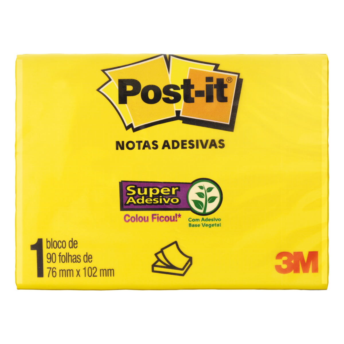 Bloco Adesivo Post-It 657 76 Mm X 102 Mm 90 Folhas Amarelo Sol 3M